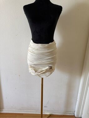 Zara Cream Ruched Mini Skirt with Side Drape